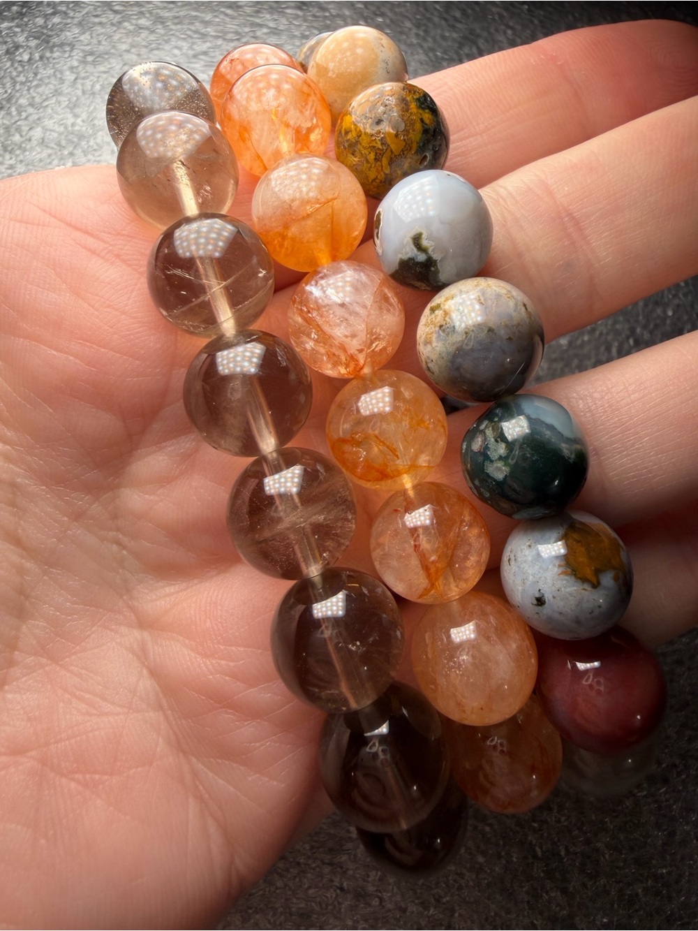 Fall Bundle Ocean Jasper, Golden Healer, Smokey Quartz Natural Crystal Bracelets